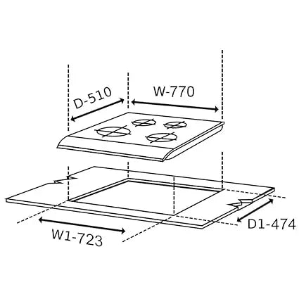 க்ளென் 4 பர்னர் ஃப்ரீ ஸ்டாண்டிங் கிளாஸ் கேஸ் ஹாப், இத்தாலியன் டபுள் ரிங் பர்னர்கள், ஆட்டோ இக்னிஷன், கருப்பு & வெள்ளை (1074 FIN BW)