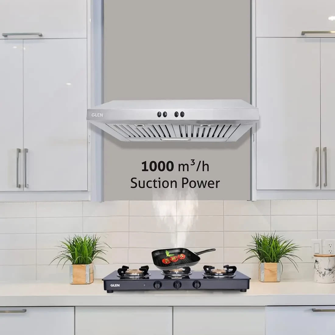 க்ளென் ஸ்ட்ரெய்ட் லைன் கிச்சன் புகைபோக்கி 60 செ.மீ ஜூனியர் 6000 பாஃபிள் ஃபில்டர் - 1000 வெள்ளி