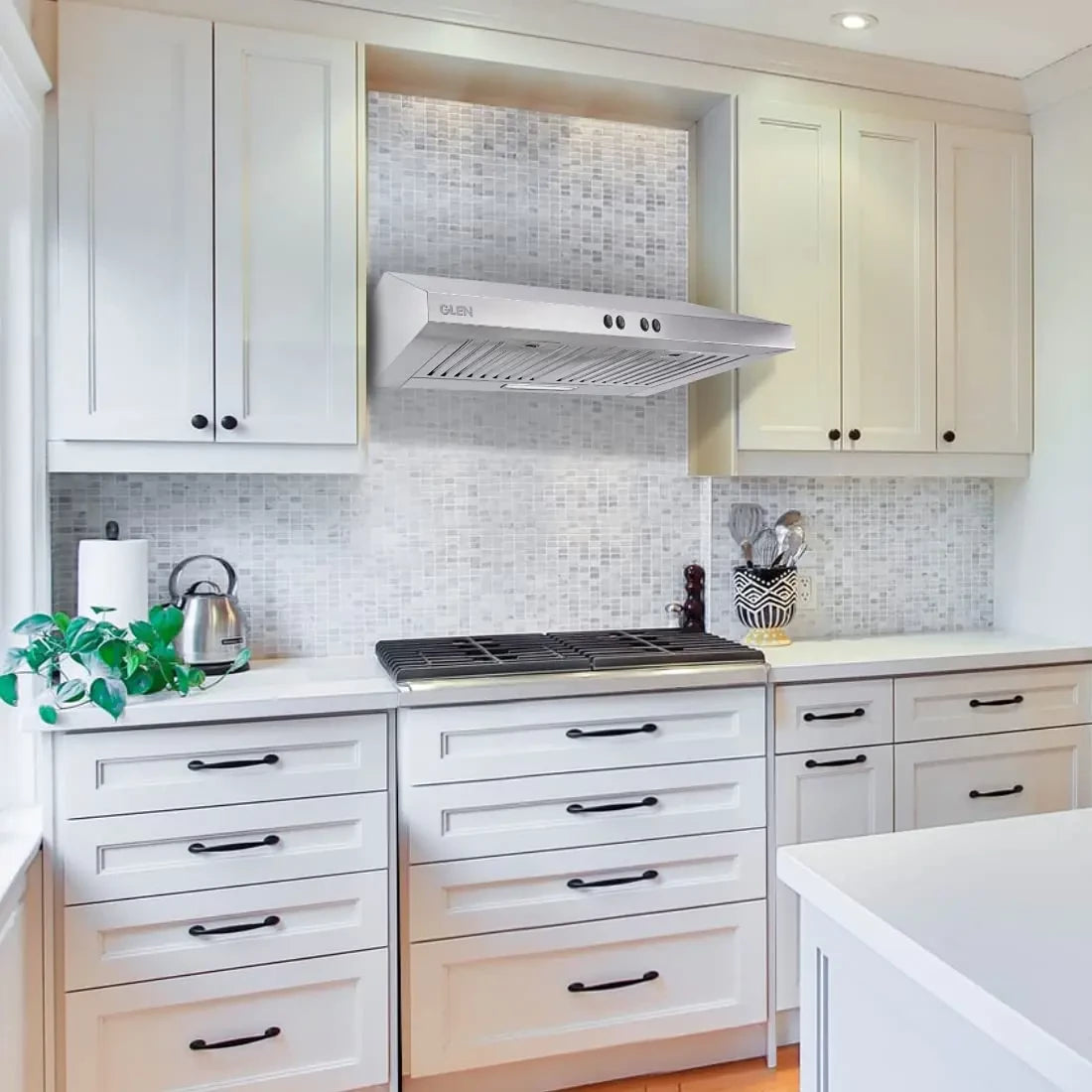 க்ளென் ஸ்ட்ரெய்ட் லைன் கிச்சன் புகைபோக்கி 60 செ.மீ ஜூனியர் 6000 பாஃபிள் ஃபில்டர் - 1000 வெள்ளி