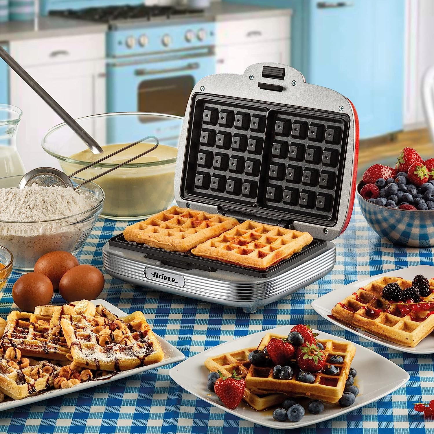Ariete 1973 Waffle Maker, Electric Plate For Waffles, 700 W, Non-Stick Plates, Red , 25 x 21 x 9.5 cm; 1.4 Kg
