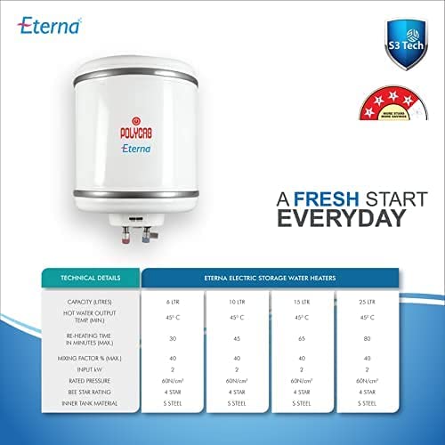 Polycab Eterna 10L Storage Water Heater  4 Star BEE Rated White