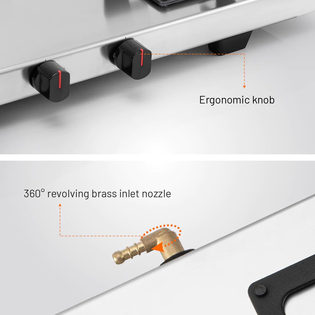க்ளென் 3 பர்னர் அல்ட்ரா டஃப் ஸ்டெயின்லெஸ் ஸ்டீல் கேஸ் ஸ்டவ் | வெள்ளி | 5 வருட உத்தரவாதத்துடன் போலி பித்தளை பர்னர் | ஐஎஸ்ஐ சான்றளிக்கப்பட்டது | சுழலும் இன்லெட் முனை | தயாரிப்புக்கு 2 வருட உத்தரவாதம் | (CT1053UTSS73)