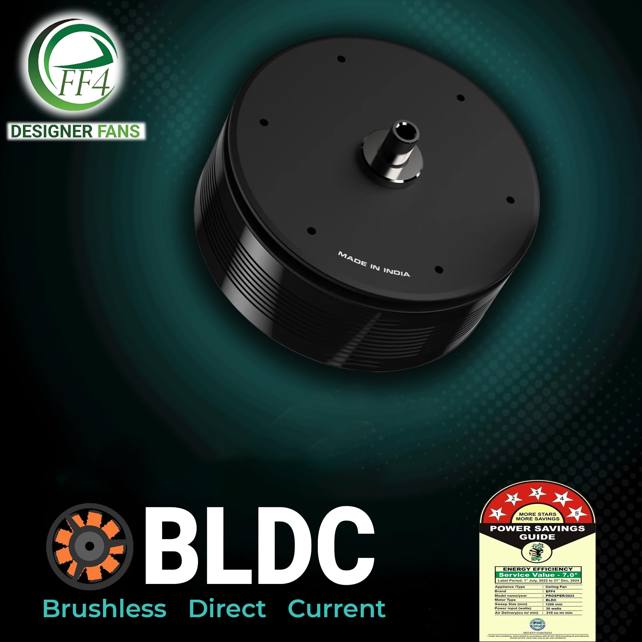 eFF4 Atom Power Saving Remote Ceiling Fan with BLDC Motor 1200 mm 4 Blade 4 Star (Rosewood) Decorative Fan with Lights - High Air Flow (2 Years Warranty)