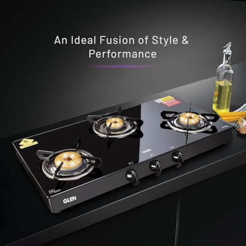 க்ளென் கிளாஸ், குக்டாப் (1038GTBBBL) உயர் சுடர் பித்தளை பர்னர் கேஸ் ஸ்டவ் 3 பர்னர்கள் (கையேடு)