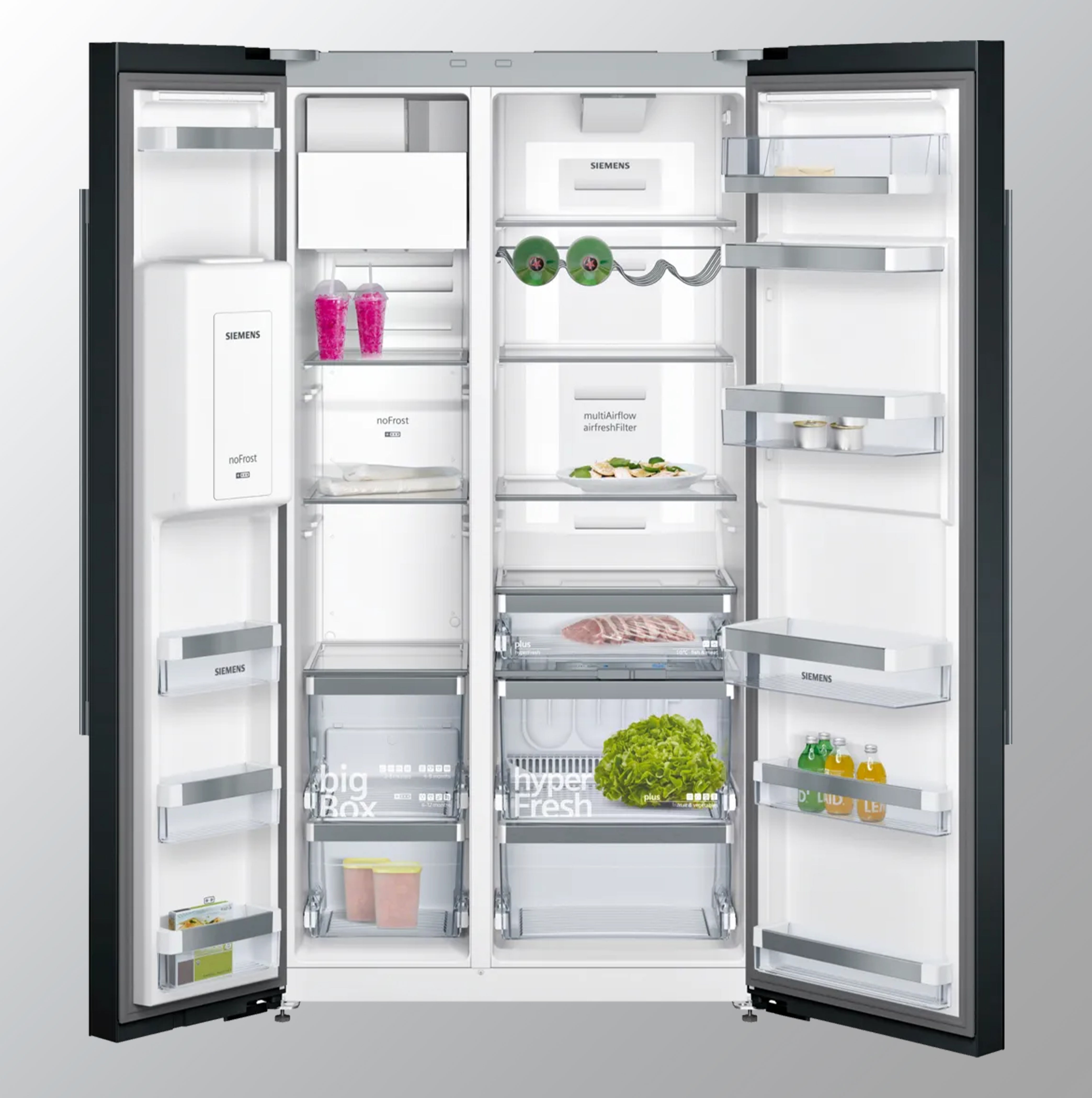 Siemens iQ700 American side by side, glass door 175.6 x 91.2 cm Black KA92DSB30
