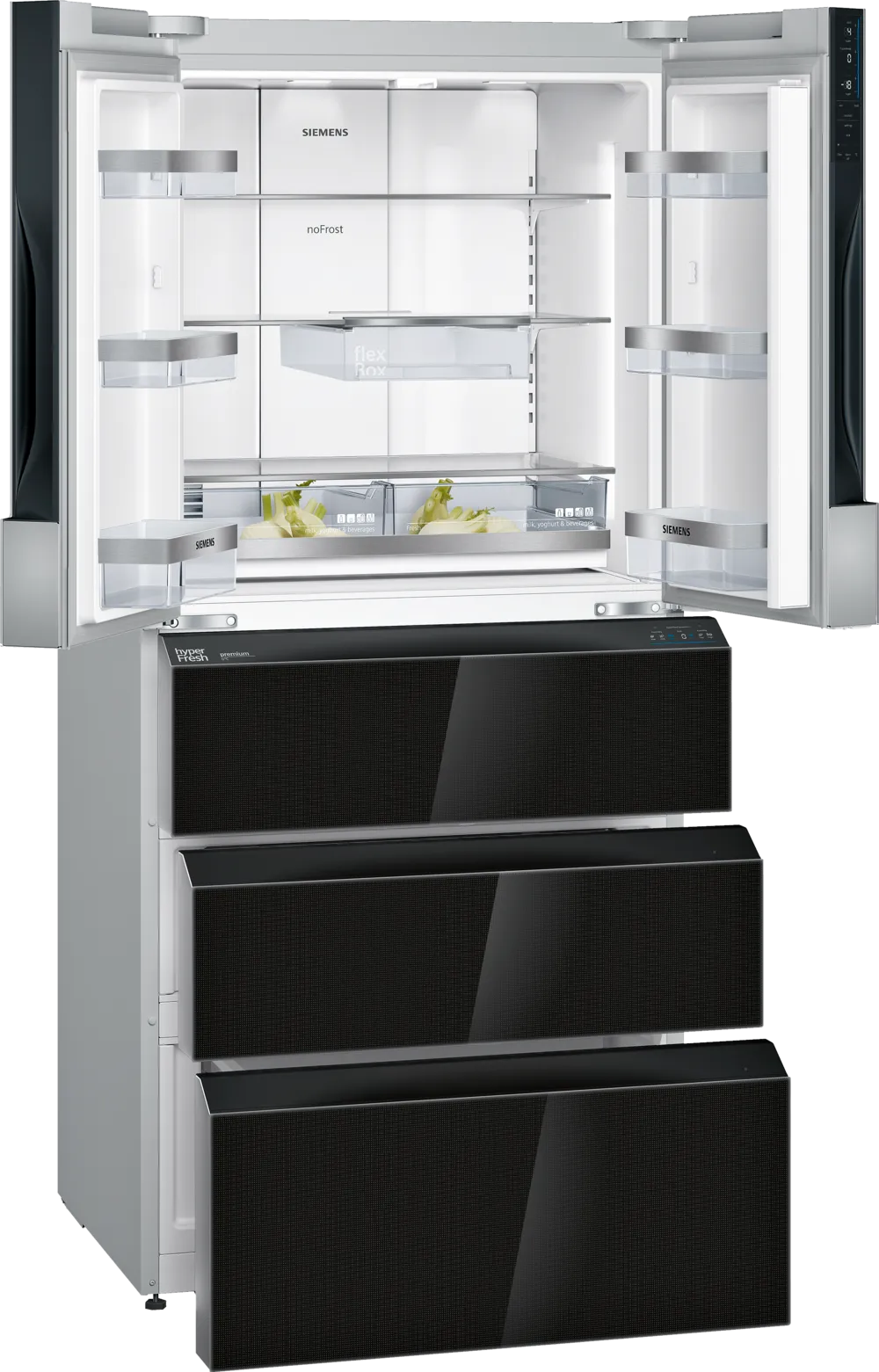 Siemens iQ700 KF86FPB2I French Door Bottom Freezer, 3 Doors, 183x81cm, Black