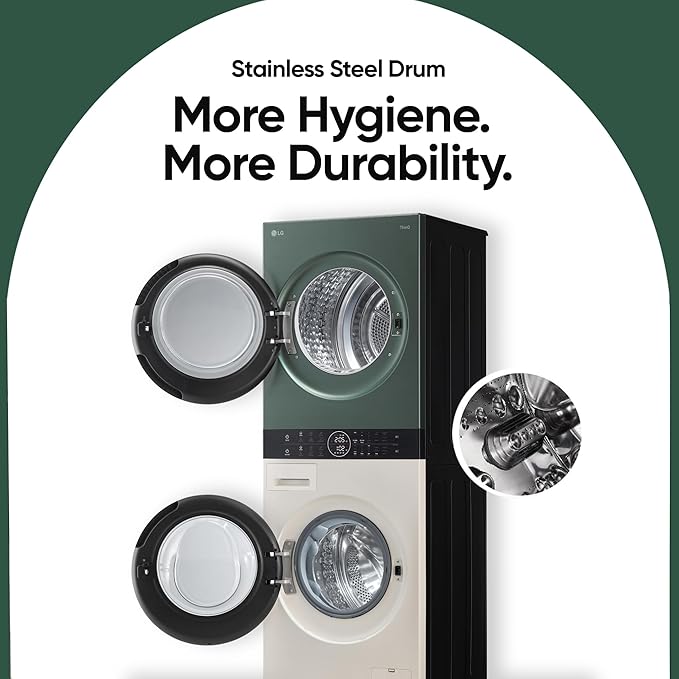 LG WashTower 13 Kg /10 Kg with AI Direct Drive & DUAL Inverter Heat Pump, Fully Automatic Front Load Washing Machine and Dryer (FWT1310BG) with Wi Fi & Central Control Panel Natural Beige & Green