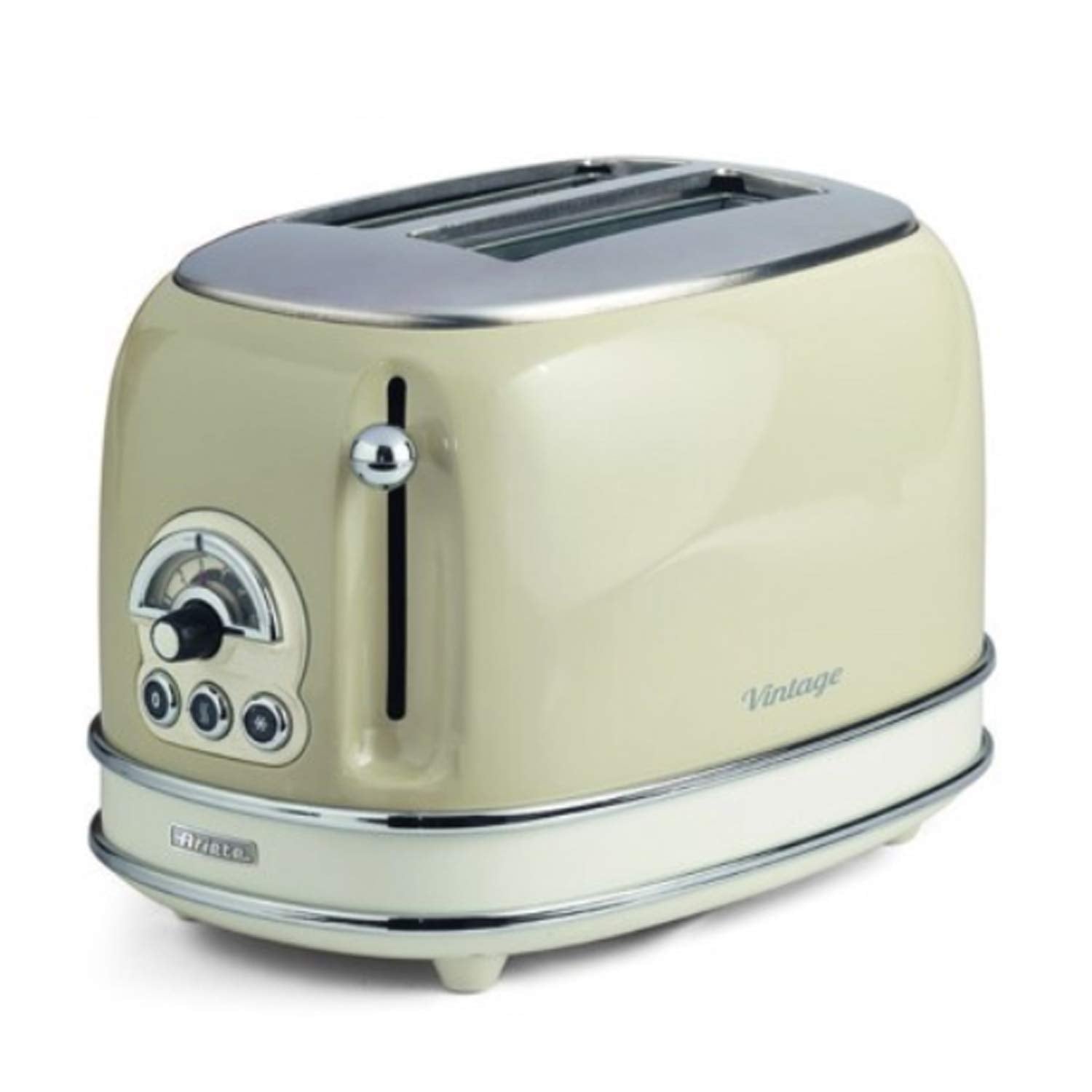 Ariete 155 Design Toaster 2 Slices With Tongs, 6 Toasting Levels, 810 W, Stainless Steel Body, Removable Crumb Tray, Pastel Beige