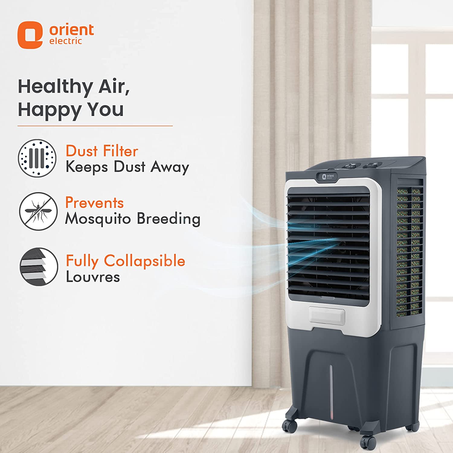 Orient Electric Ultimo 65L Desert Air Cooler with Densenest Honeycomb pads (Grey)