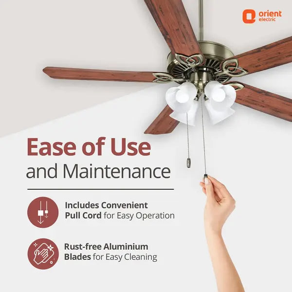 Orient Electric Subaris 1300mm Decorative Underlight 5-Blade Ceiling Fan Antique Brass