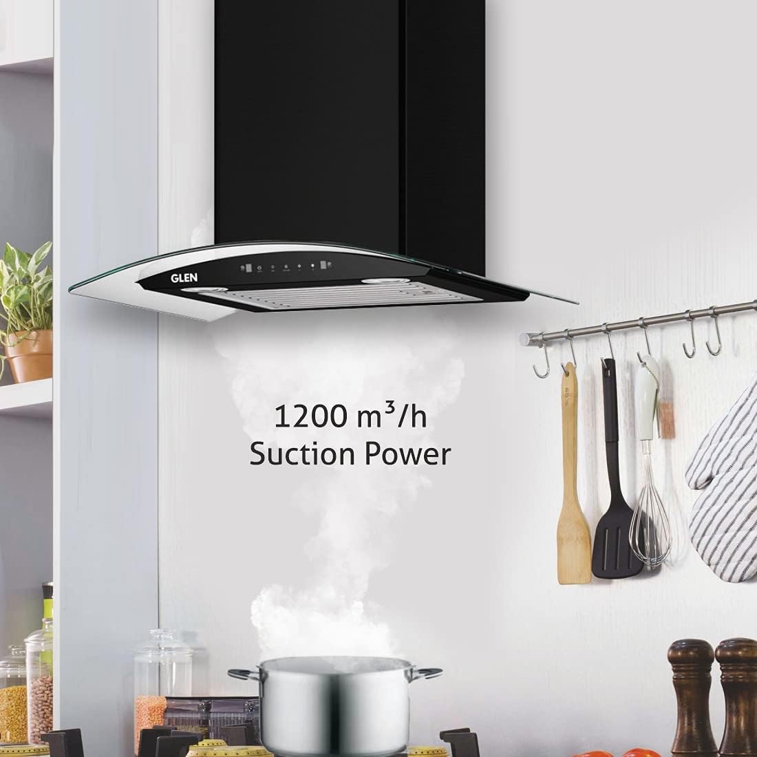 GLEN Kitchen Chimney 60 cm 1200m3/hr Auto-Clean(6063 Black)