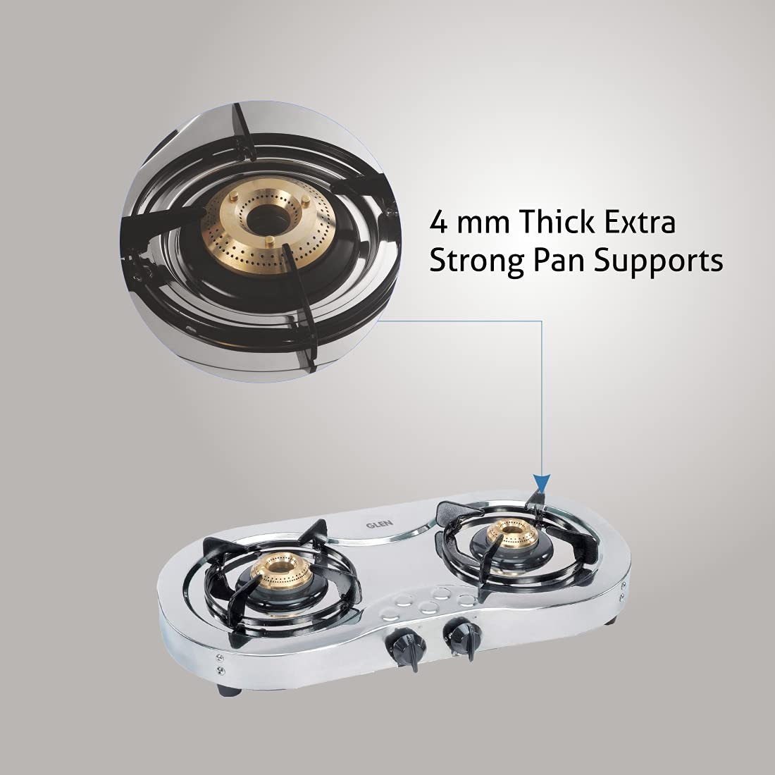 க்ளென் 2 பர்னர் ஸ்டெயின்லெஸ் ஸ்டீல் எல்பிஜி கேஸ் அடுப்பு, பித்தளை பர்னருடன் 2 வருட உத்தரவாதம் (CT1025SS)