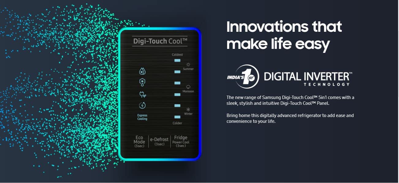 सैमसंग 189 L 5 स्टार डिजी-टच कूल, डिजिटल इन्वर्टर डायरेक्ट कूल सिंगल डोर रेफ्रिजरेटर (RR21C2E25HS/HL, हाइड्रेंजिया ब्लू)