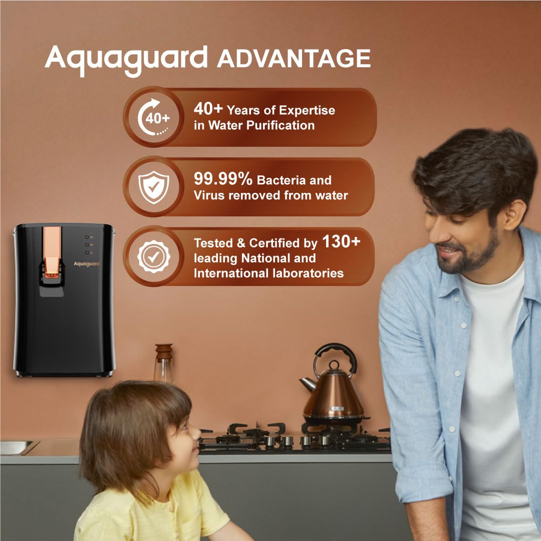 Aquaguard Ritz RO+UV+TA+AC Water Purifier | Stainless Steel Tank | Upto 60% Water Savings | Active Copper Tech | 8 Stage Purification | Suitable for Borewell/Tanker/Municipal Water | 2 Free S