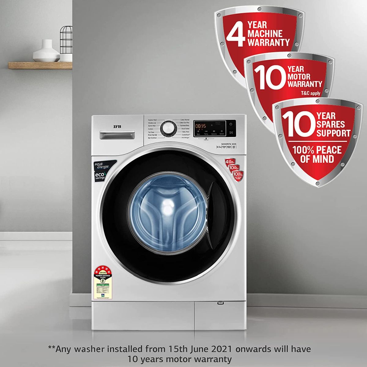 IFB 6.5 kg 5 Star Fully-Automatic Front Loading Washing Machine (Senorita WXS, Silver, In-Built Heater, 3D Wash Technology)