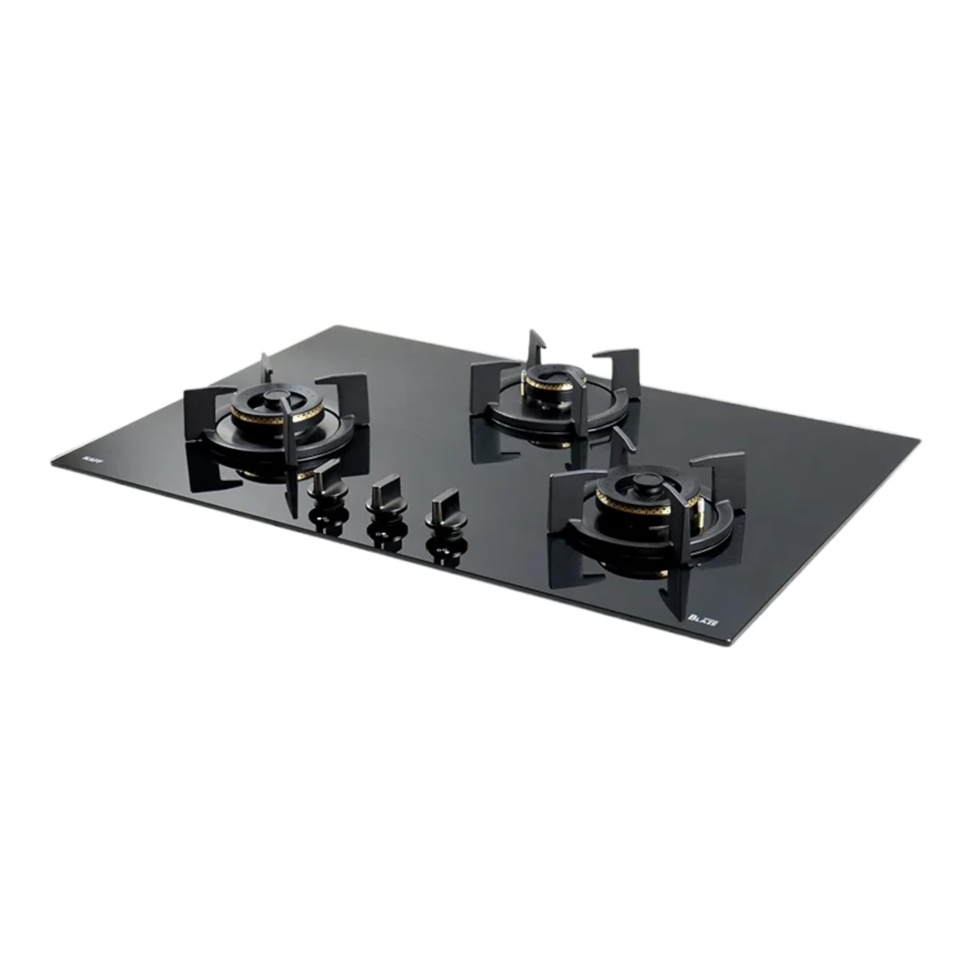 KAFF BZ 783 Built-in Hob | Auto Ignition | 3 High Efficiency Forged Brass Burners Coated in Black | 8 Mm Thick Black Tempered Glass with Round Edges | Metal Knob