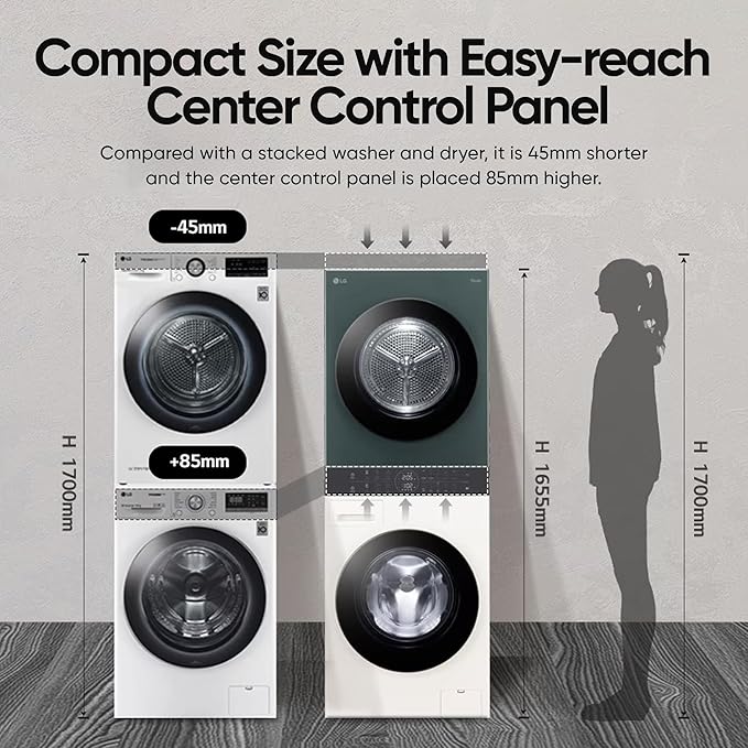 LG WashTower 13 Kg /10 Kg with AI Direct Drive & DUAL Inverter Heat Pump, Fully Automatic Front Load Washing Machine and Dryer (FWT1310BG) with Wi Fi & Central Control Panel Natural Beige & Green