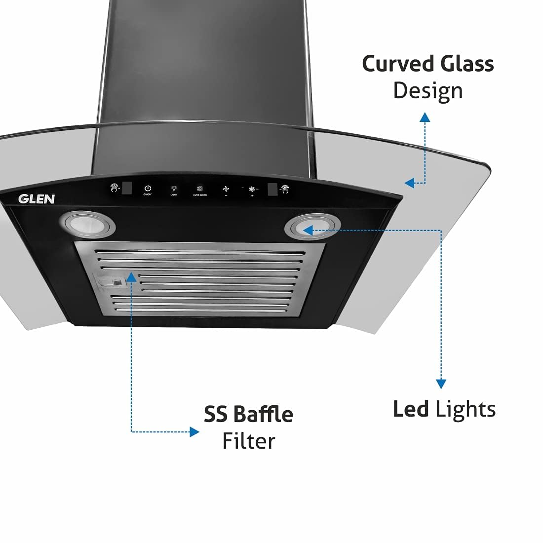 GLEN Kitchen Chimney 60 cm 1200m3/hr Auto-Clean(6063 Black)