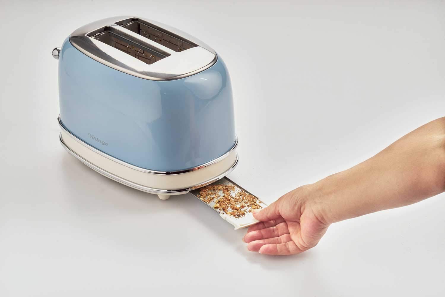 Ariete 155 Design Toaster 2 Slices With Tongs, 6 Toasting Levels, 810 W, Stainless Steel Body, Removable Crumb Tray, Pastel Blue