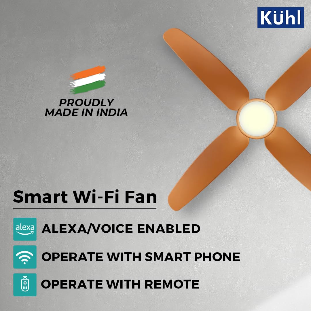 KUHL Luxus C4 1320mm Stylish Power Saving BLDC Ceiling Fan with Remote | Night & Down Light | 38W | 5 Star | IoT – Operate via Mobile & Alexa | Reverse Mode | Free Installation | Copper
