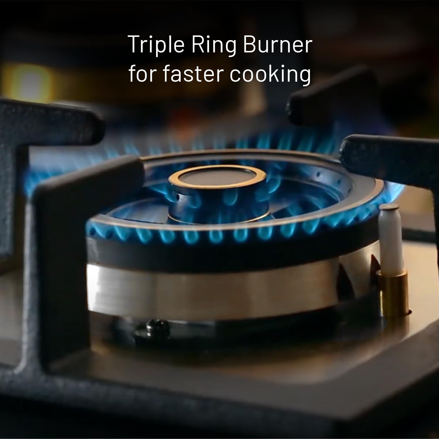 Glen 4 Burner Glass Hob Top Triple Ring Burner Double Ring Forged Brass Burner Auto Ignition (1065 X Sq Ht Db Tr), Black
