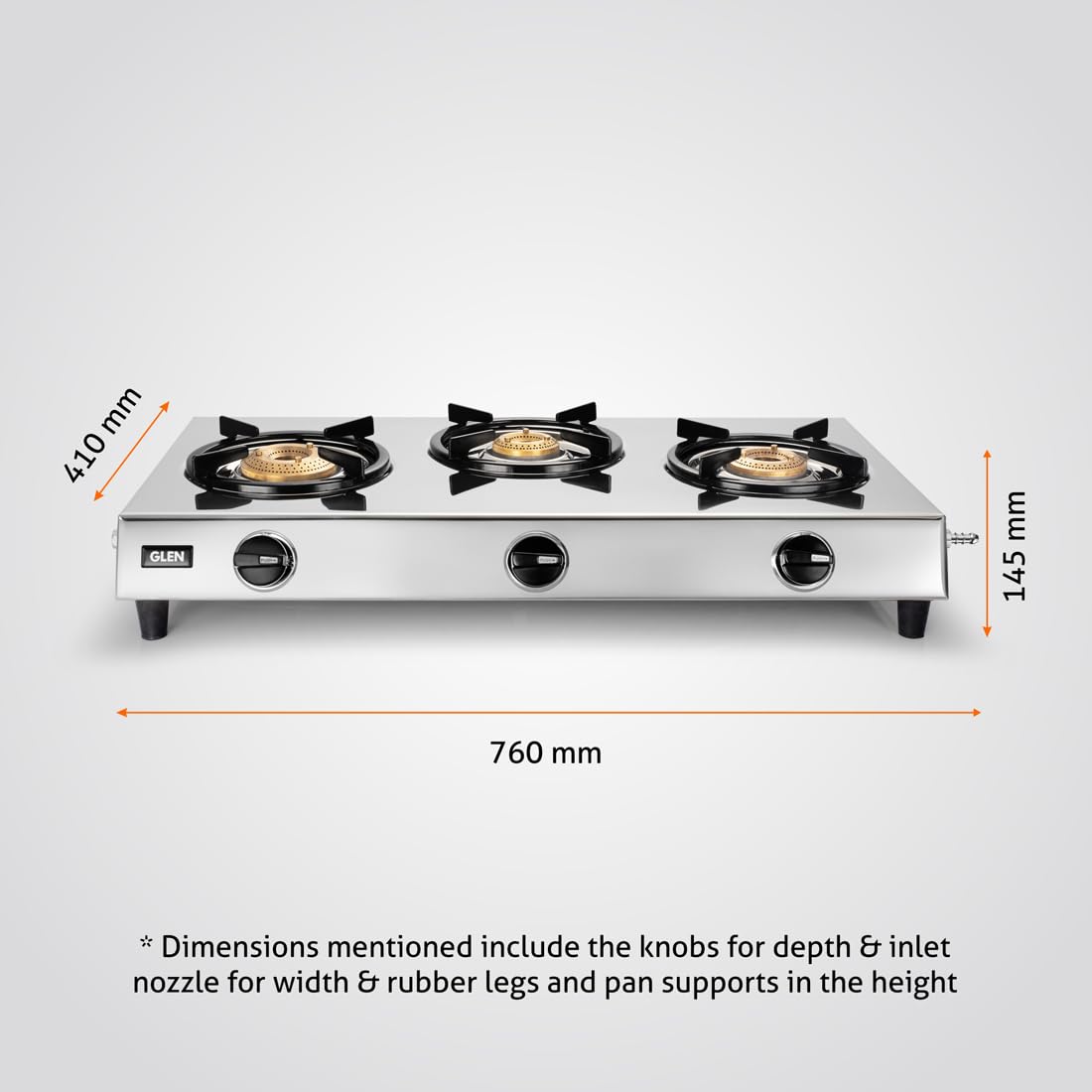 3 Burner Stainless Steel Gas Stove with High Flame Brass Burner (Rectangular)