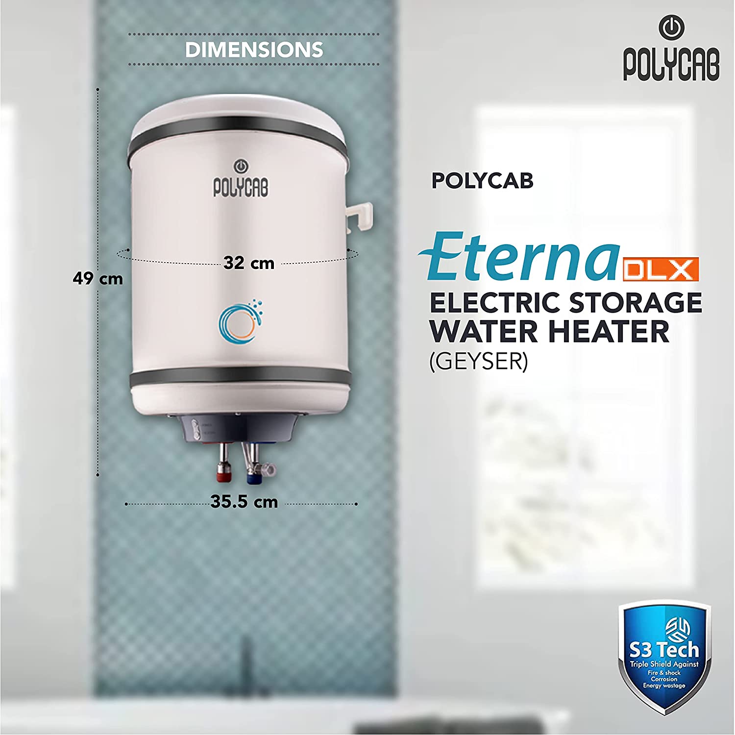 பாலிகேப் எடர்னா DLX 25L ஸ்டோரேஜ் வாட்டர் ஹீட்டர் 4 ஸ்டார் BEE ரேட்டட் வெள்ளை