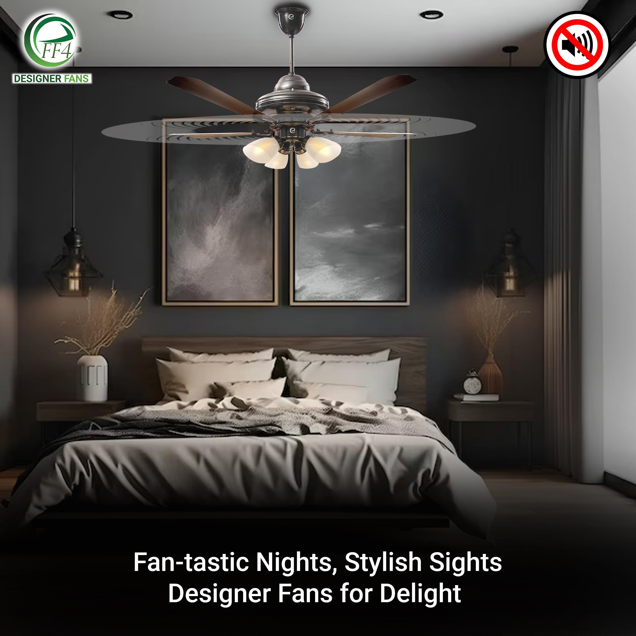 eFF4 Atom Power Saving Remote Ceiling Fan with BLDC Motor 1200 mm 4 Blade 4 Star (Rosewood) Decorative Fan with Lights - High Air Flow (2 Years Warranty)