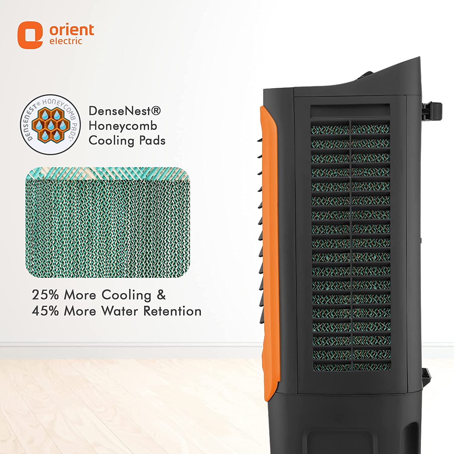 Orient Electric Ultimo 88L Desert Air Cooler with Densenest Honeycomb pads (Grey and Orange)