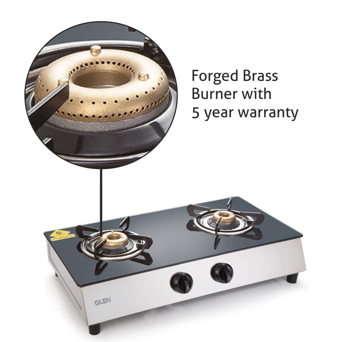 Glen 2 Burner Stainless Steel plus Glass Gas Stove 1023 GT Retro
