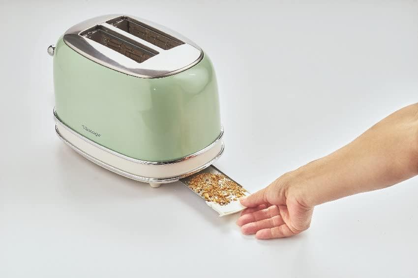 Ariete 155 Design Toaster 2 Slices With Tongs, 6 Toasting Levels, 810 W, Stainless Steel Body, Removable Crumb Tray, Pastel Green