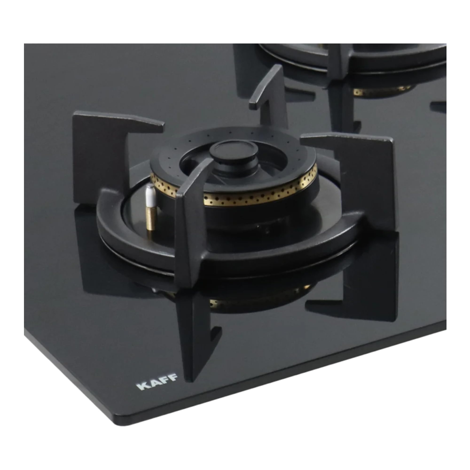 KAFF BZ 783 Built-in Hob | Auto Ignition | 3 High Efficiency Forged Brass Burners Coated in Black | 8 Mm Thick Black Tempered Glass with Round Edges | Metal Knob