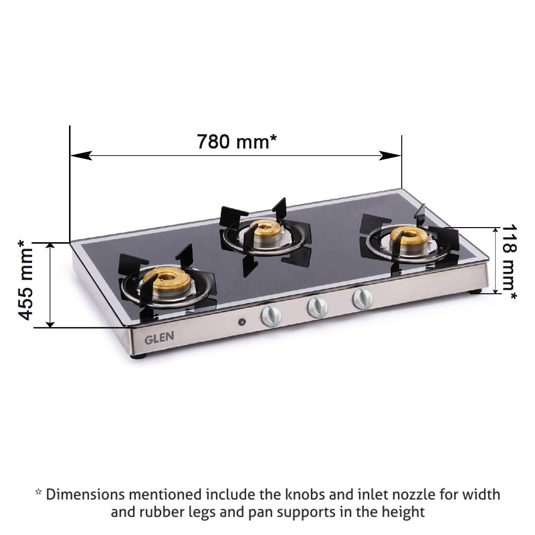 Glen 1038 GT Forged BB 3 Burners Gas Stove Auto Ignition (Black/Silver)