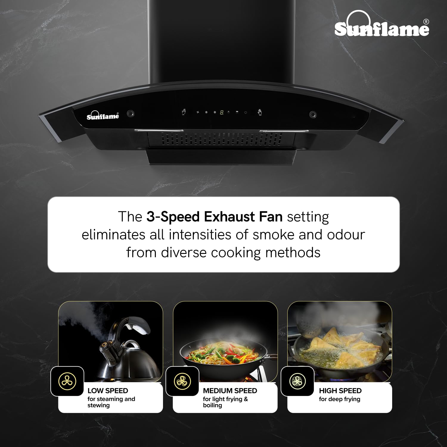 Sunflame Lamia 90 FL HAC TC Filterless Auto-Clean Kitchen Chimney | 90cm | 1400 m³/h High Suction Capacity | Touch Panel Control |1-Year Comprehensive & 5-Year Motor Coverage