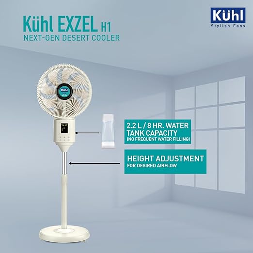 KUHL Exzel H1 400mm BLDC Desert Cooler w/ Mist Humidifier| 60W| Remote| Digital Display| No Water Droplets| 8Hr Tank| High Air Flow & Low Noise