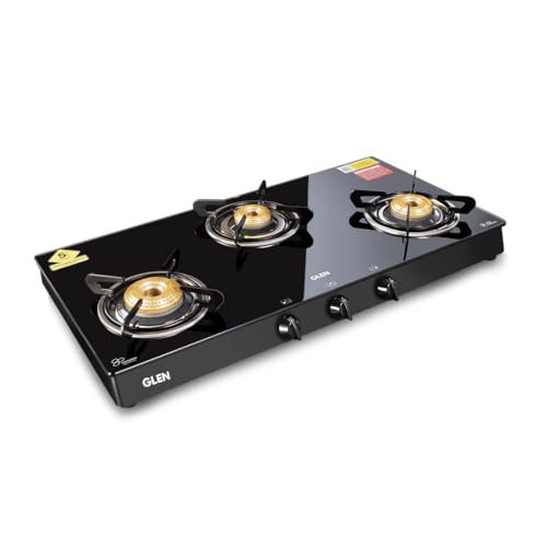 க்ளென் கிளாஸ், குக்டாப் (1038GTBBBL) உயர் சுடர் பித்தளை பர்னர் கேஸ் ஸ்டவ் 3 பர்னர்கள் (கையேடு)