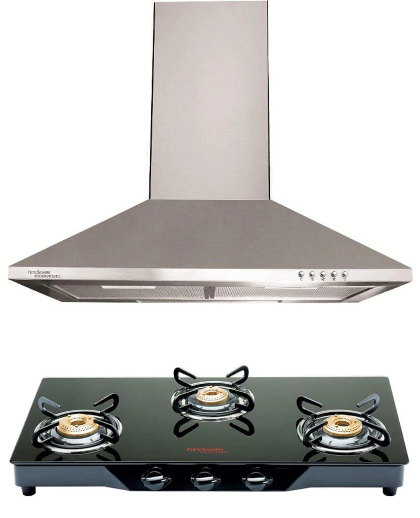 Hindware Combo Of Stainless Steel Clara Neo 60Cm Chimney and Armo 3 Br Glass Top Gas Stove