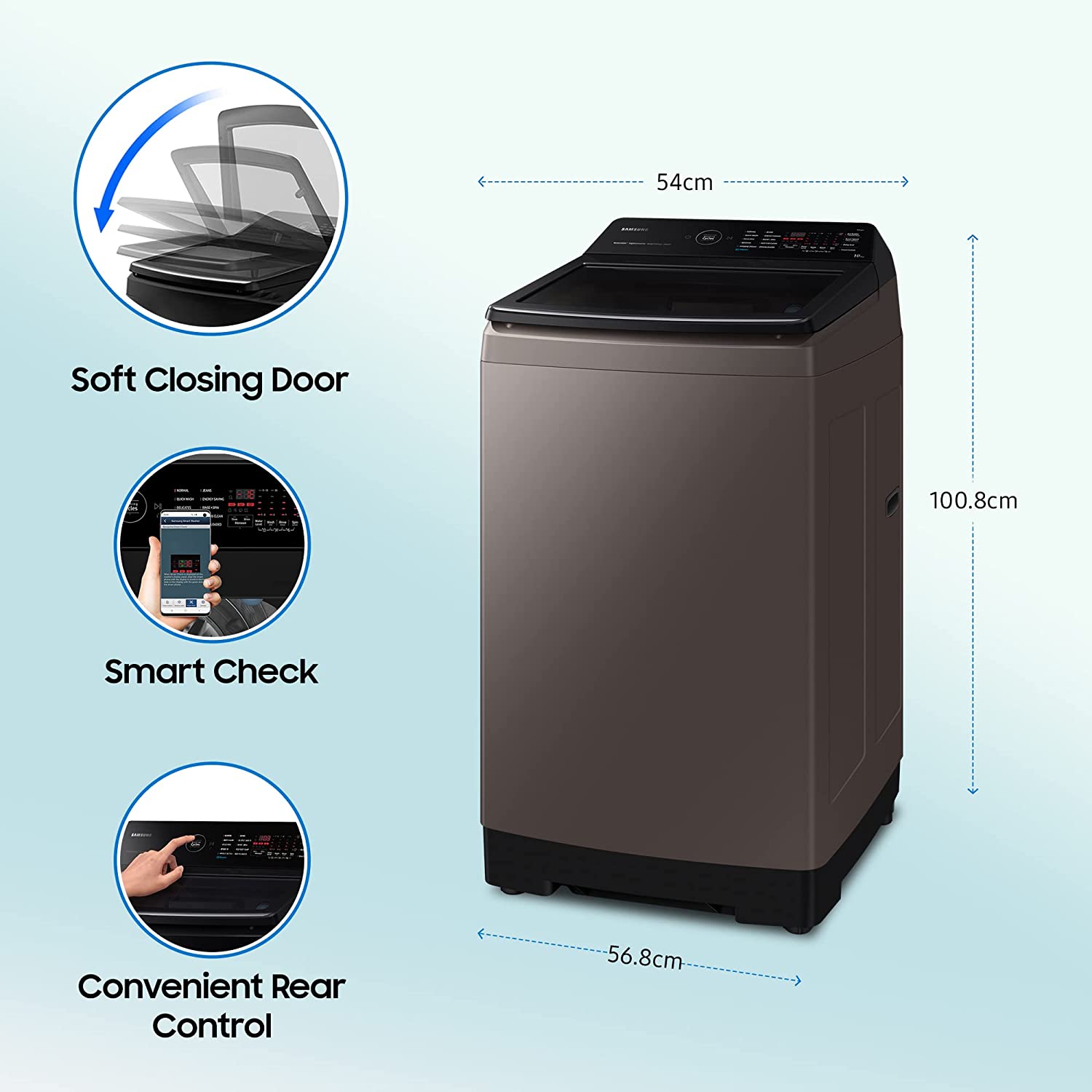 Samsung 10 Kg '5 star Ecobubble™ Wi-Fi Inverter Fully Automatic Top Load Washing Machine (WA10BG4686BRTL, Rose Brown), Bubble Storm & Super Speed technology