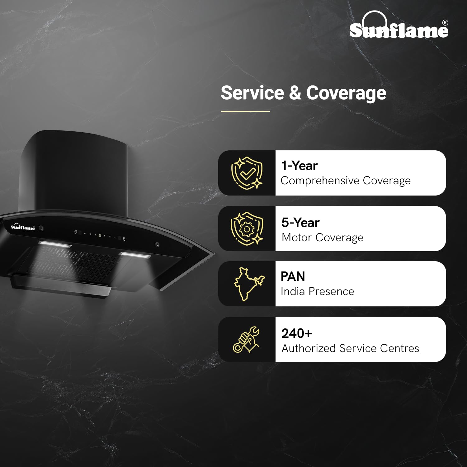 Sunflame Lamia 90 FL HAC TC Filterless Auto-Clean Kitchen Chimney | 90cm | 1400 m³/h High Suction Capacity | Touch Panel Control |1-Year Comprehensive & 5-Year Motor Coverage