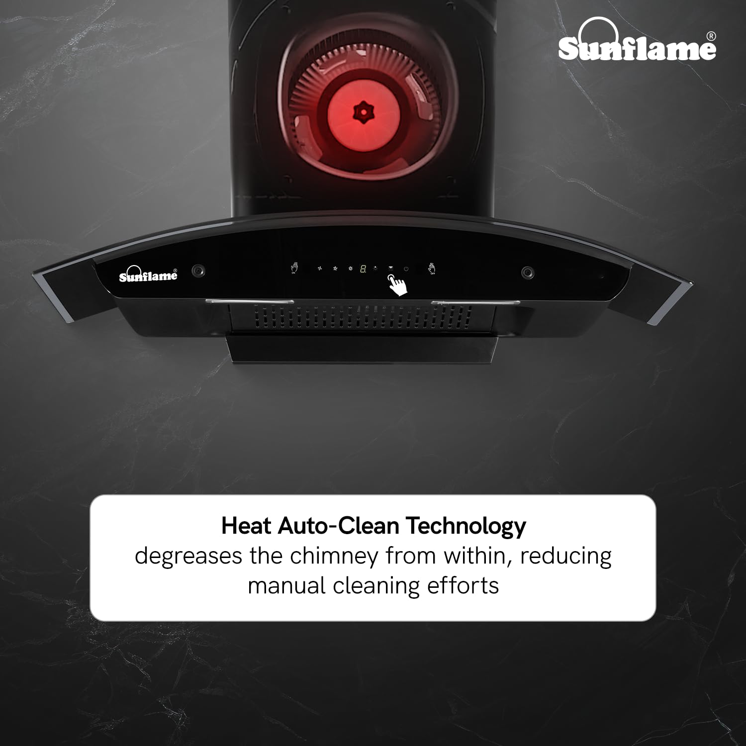 Sunflame Lamia 90 FL HAC TC Filterless Auto-Clean Kitchen Chimney | 90cm | 1400 m³/h High Suction Capacity | Touch Panel Control |1-Year Comprehensive & 5-Year Motor Coverage