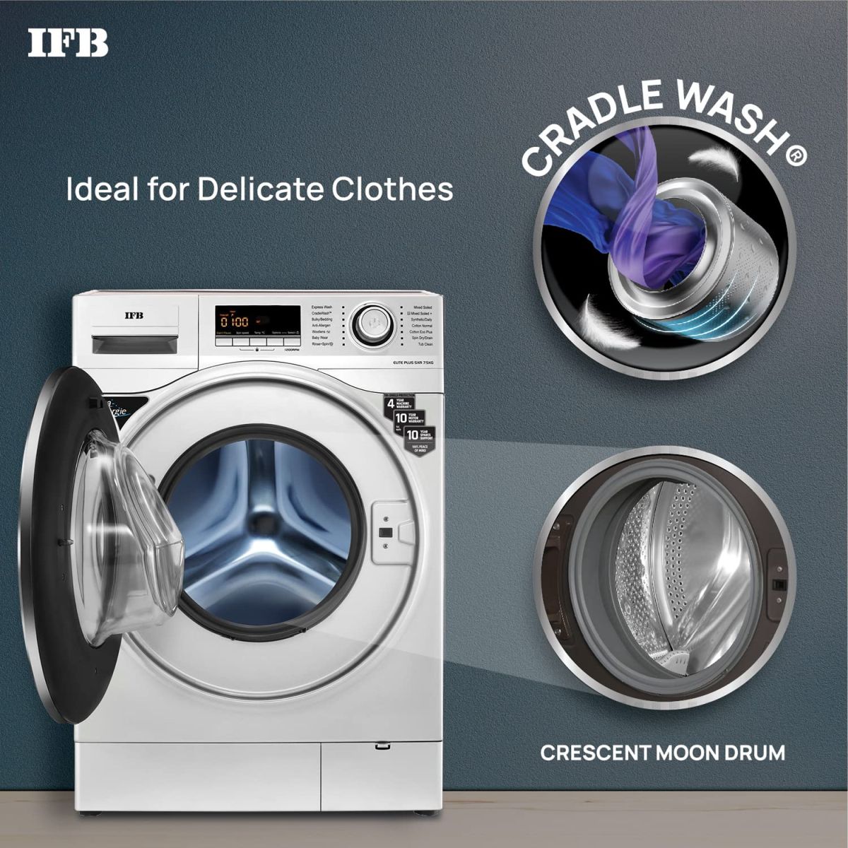 IFB 7.5 Kg 5 Star Fully-Automatic Front Loading Washing Machine (Elite Plus SXR, Silver, Cradle wash, 3D Wash technology)