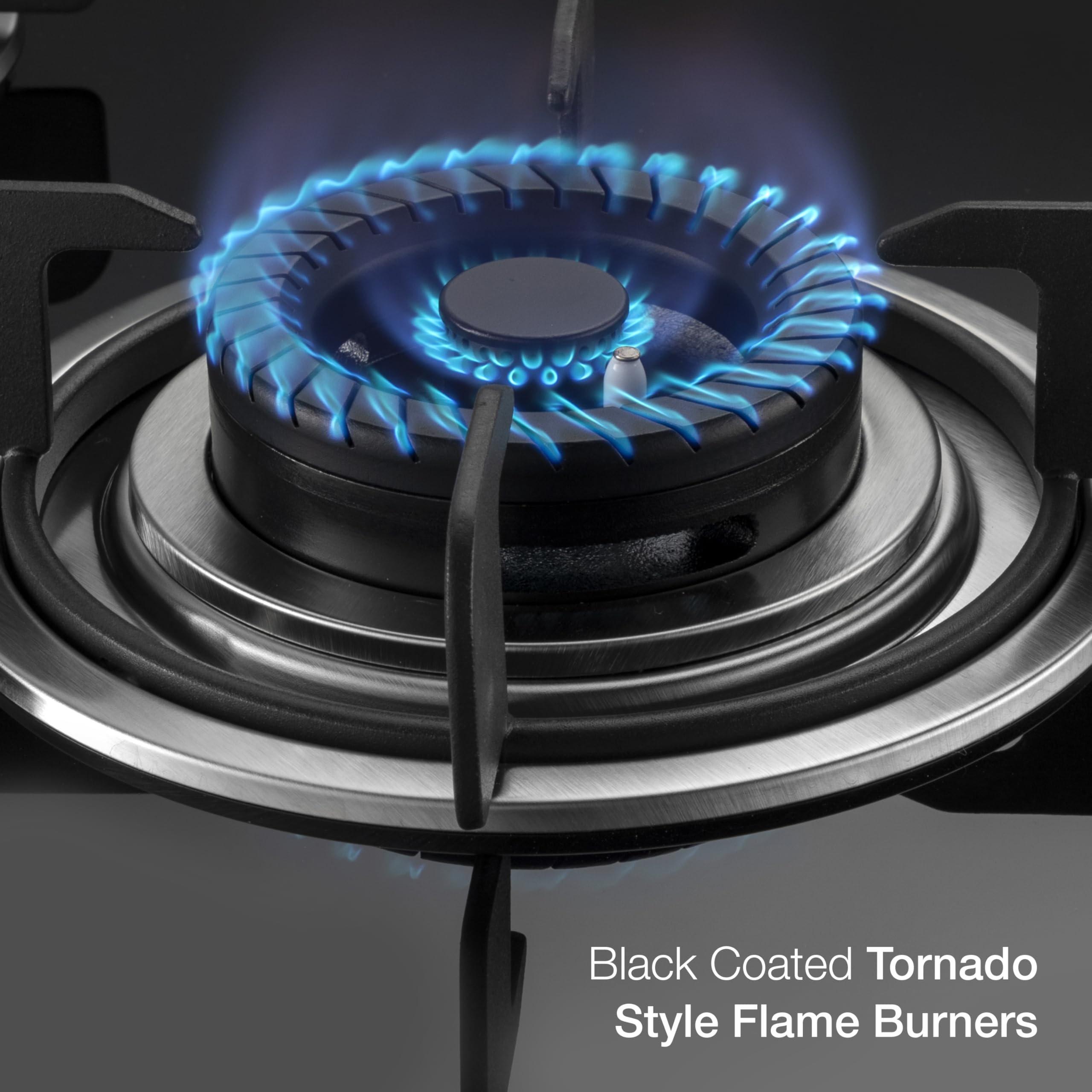 KAFF CRISTA CRH 783 Built-in Hob/Hobtop 3 Burners, Auto Electric Ignition, 78 CM, Black Glass Top, Tornado Style Burners, SS Drip Tray, 8 MM Toughened Glass (Black)