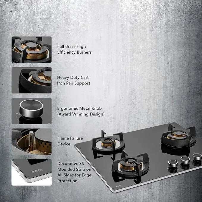 Kaff BLH 603 | 3 Full Brass Burners Built in Hob Auto Electric Ignition