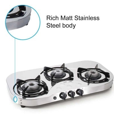 Glen 1035 SS High Flame Stainless Steel Manual Gas Stove (3 Burners)
