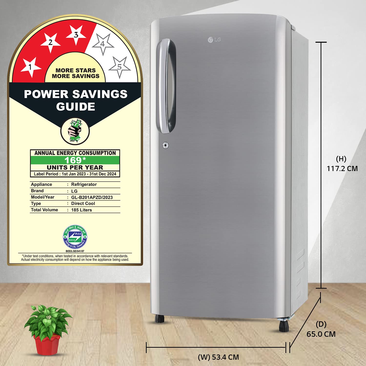 LG 185l Direct Cool Single Door Refrigerator Shiny Steel