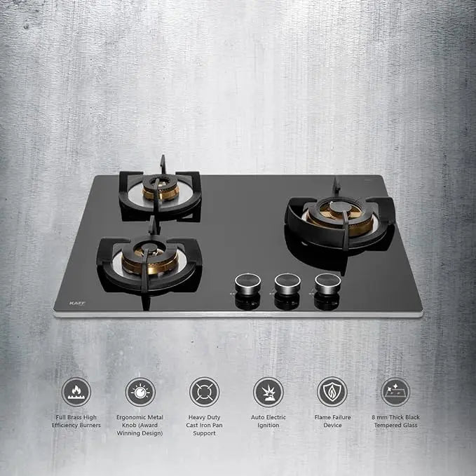 Kaff BLH 603 | 3 Full Brass Burners Built in Hob Auto Electric Ignition