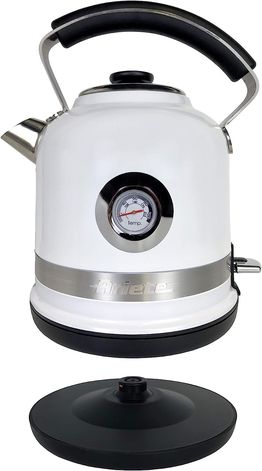 Ariete 2854B Moderna Cordless Electric Kettle, Stainless Steel Body, 1.7 Litre Capacity, White