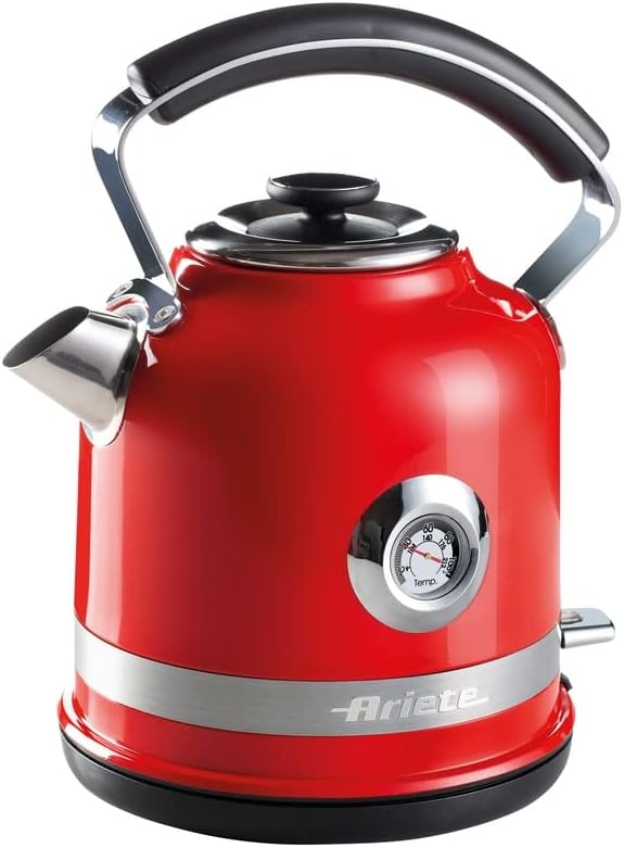 Ariete 2854B Moderna Cordless Electric Kettle, Stainless Steel Body, 1.7 Litre Capacity, red