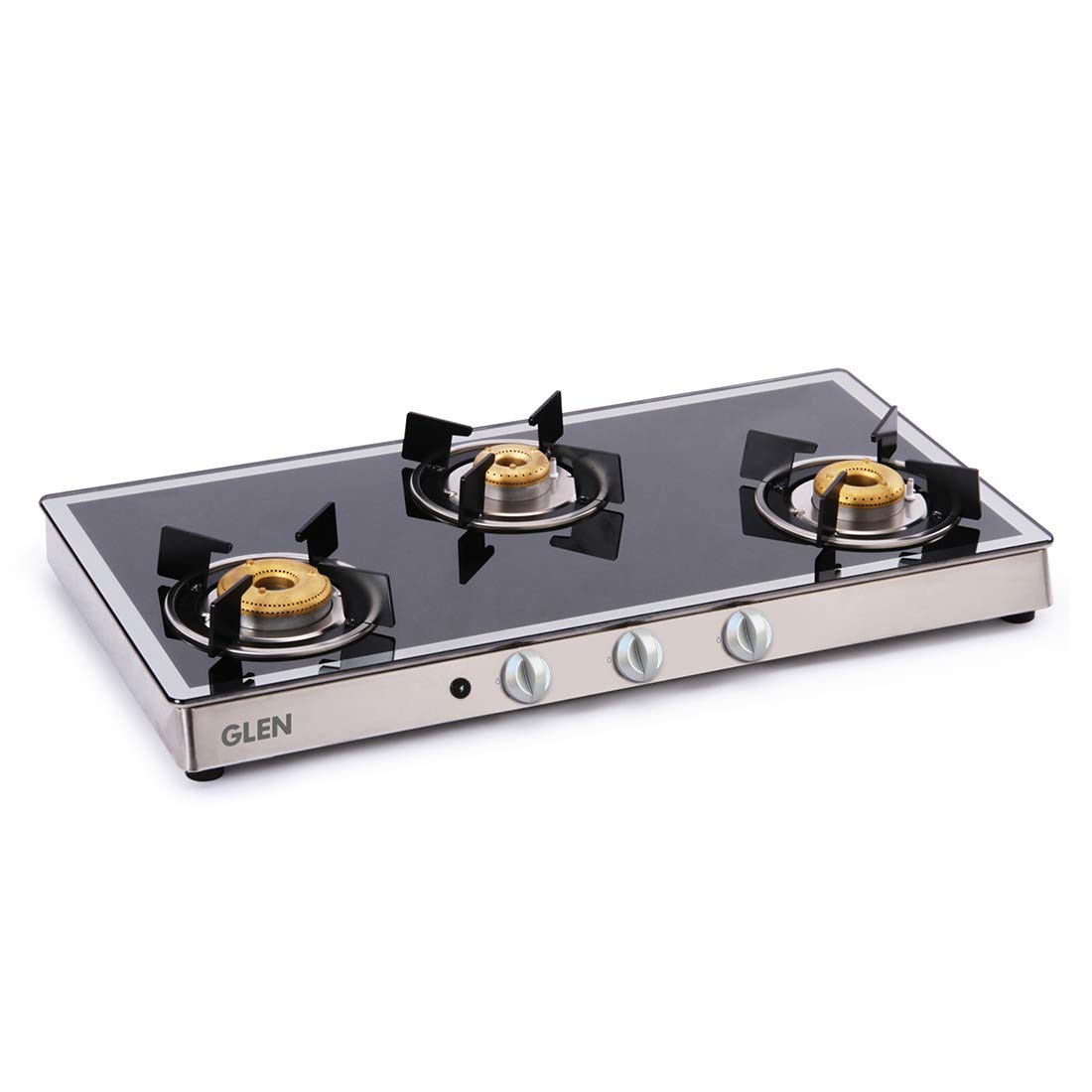 Glen 1038 GT Forged BB 3 Burners Gas Stove Auto Ignition (Black/Silver)