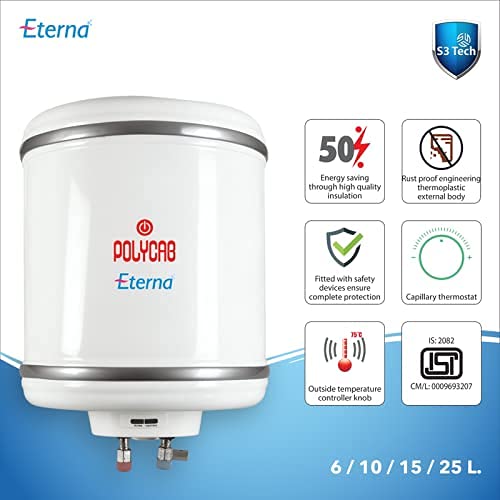 Polycab Eterna 10L Storage Water Heater  4 Star BEE Rated White